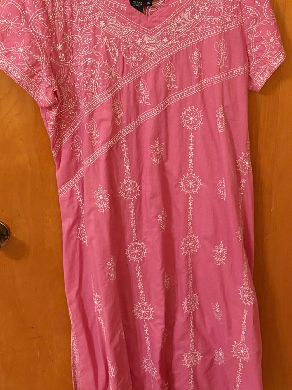 J. Peterman Pink Embroidered Cotton Dress